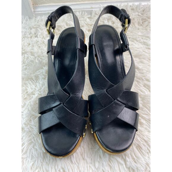 Coach Adessa Women's 9B Black Wooden Block Heel Peep Toe Sandals - Picture 4 of 10